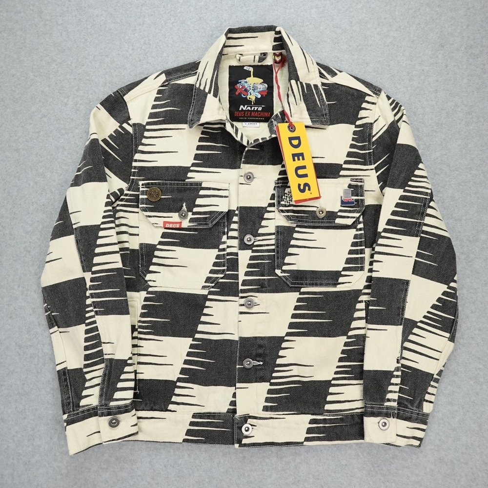 Deus Ex Machina Naito Twill Jacket X-Small Checkered Black and Beige Button NEW